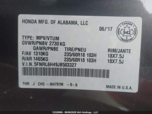 5FNRL6H49JB503327 Honda j35y7