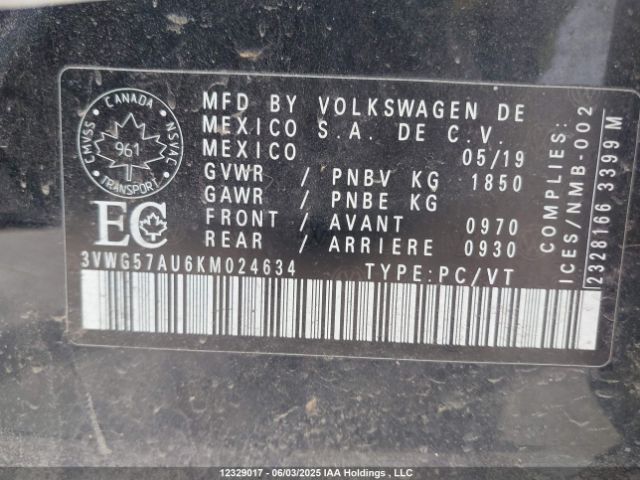 3VWG57AU6KM024634 Volkswagen Golf