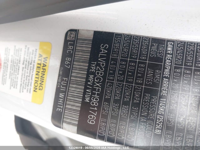 SALVP2BGXFH981769 Land Rover lev3 sulev30