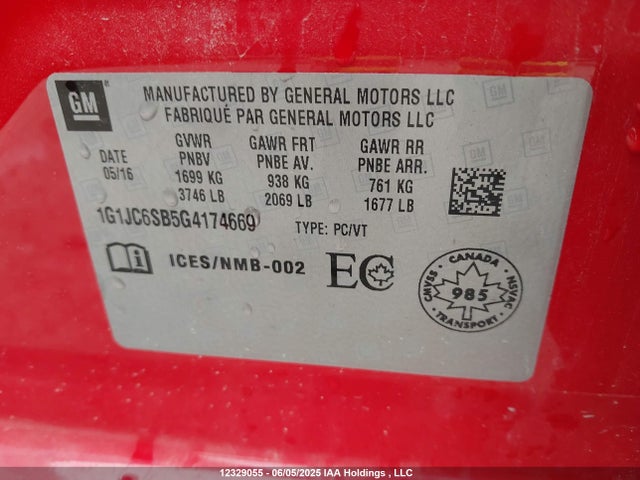 1G1JC6SB5G4174669 Chevrolet luv - vvt, alum, e85 max