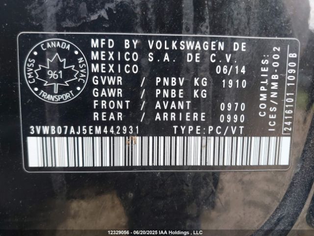 3VWB07AJ5EM442931 Volkswagen 2014
