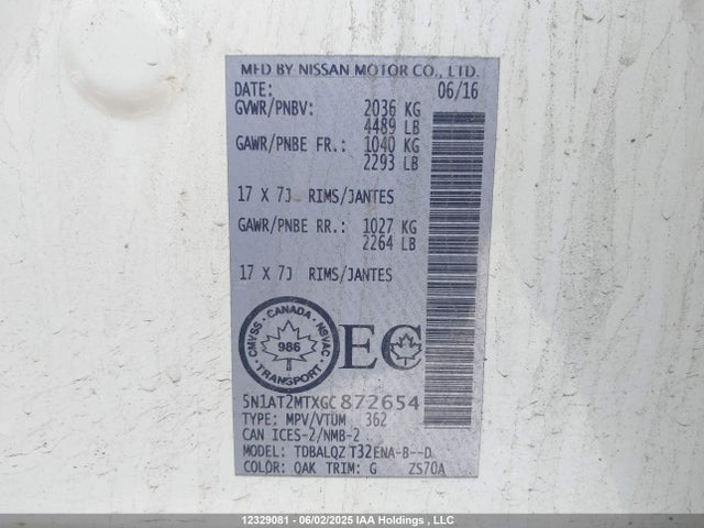 5N1AT2MTXGC872654 Nissan 2016