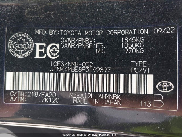 JTNK4MBE8P3192897 Toyota COROLLA SE
