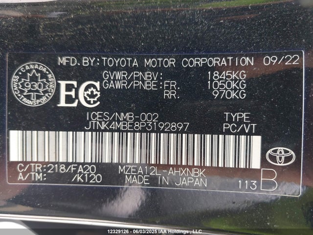 JTNK4MBE8P3192897 Toyota COROLLA SE