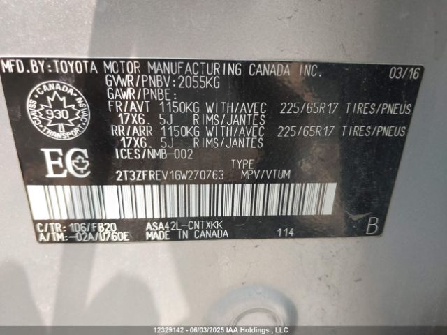 2T3ZFREV1GW270763 Toyota 2ar-fe