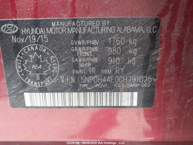 5NPDH4AE0GH791025 Hyundai Elantra Se/sport/limited