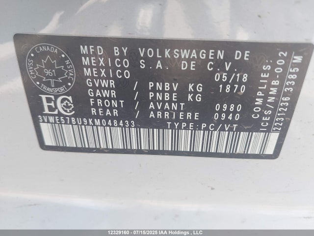 3VWE57BU9KM048433 Volkswagen 1.8 tsi