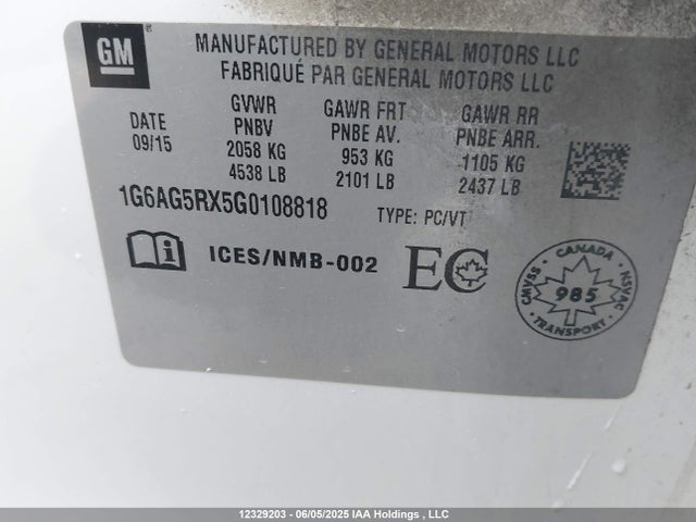 1G6AG5RX5G0108818 Cadillac ltg - sidi, alum, vvt, dcvcp turbo, e0-e100, alum