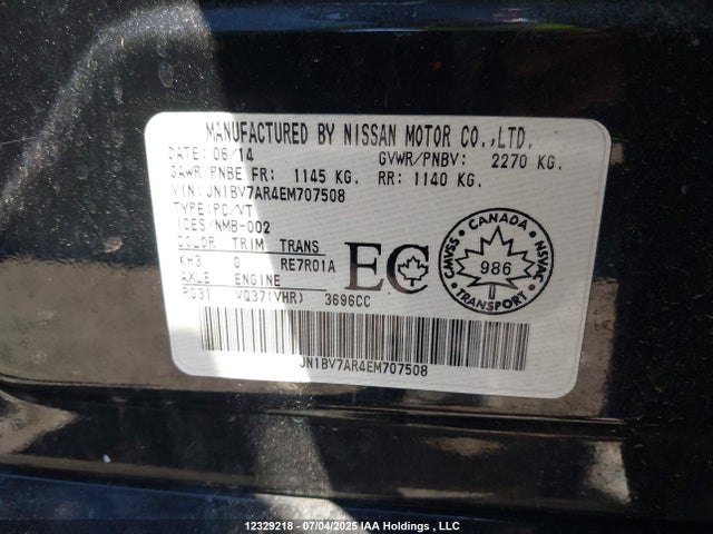 JN1BV7AR4EM707508 Infiniti 2014