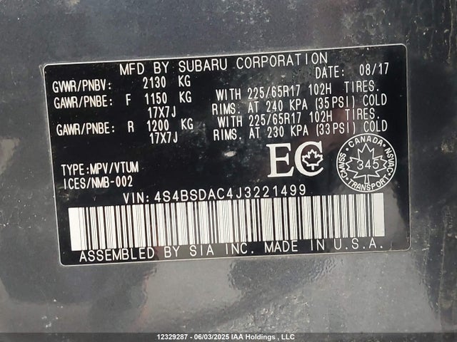 Subaru c5 2018 4S4BSDAC4J3221499 Image 9