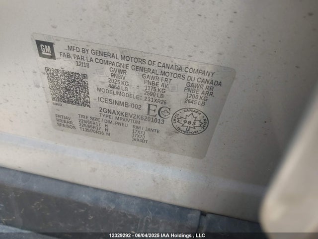 2GNAXKEV2K6201013 Chevrolet lyx - direct injection, vvt, fgt, turbo, alum, gen1