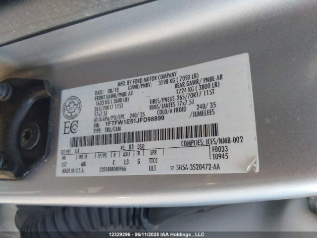 1FTFW1E51JFD98899 Ford F-150 Xlt