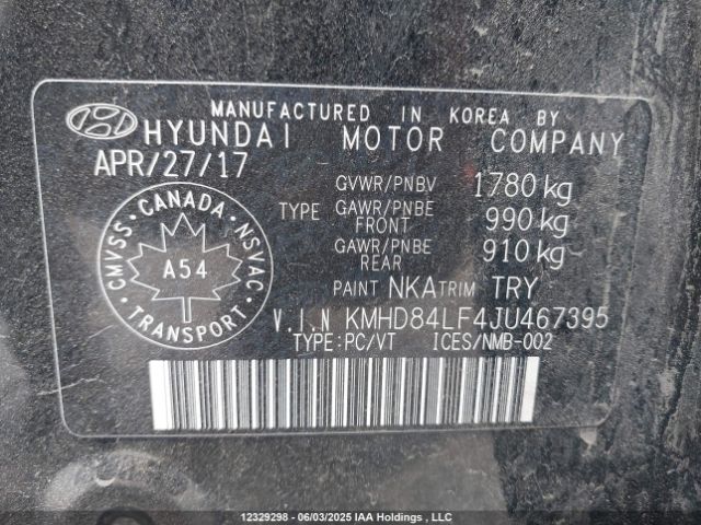 KMHD84LF4JU467395 Hyundai Elantra Sel/value/limited