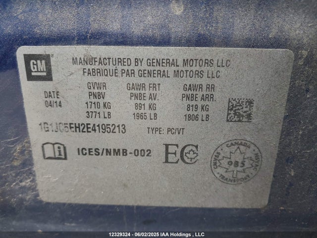 1G1JC5EH2E4195213 Chevrolet Sonic Lt Auto