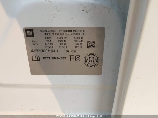 1G1PF5SB3G7108177 Chevrolet Cruze Limited Lt