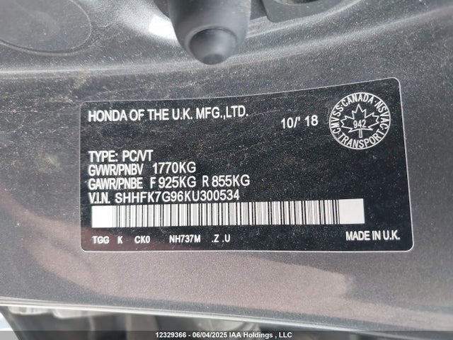 SHHFK7G96KU300534 Honda Civic