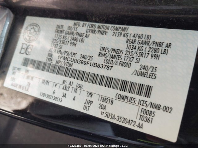 1FMCU0G99FUB83787 Ford Escape