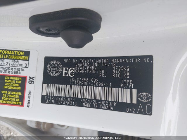 Aukcja sprzedaży 2018 Toyota Corolla Le Eco, vin: 2T1BPRHE5JC098491, numer aukcji: 12329411
