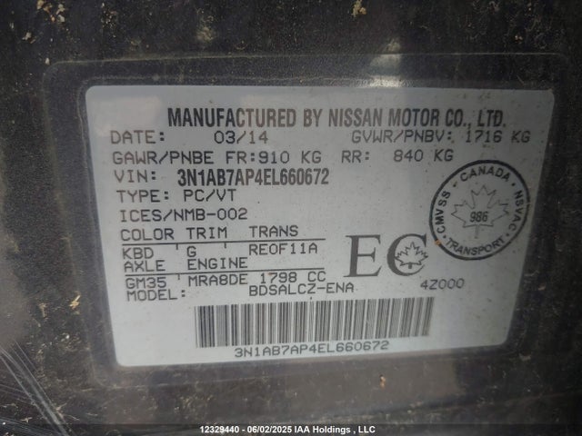 3N1AB7AP4EL660672 Nissan 2014