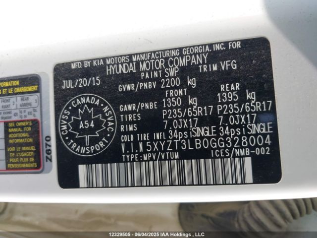 5XYZT3LB0GG328004 Hyundai gdi theta ii