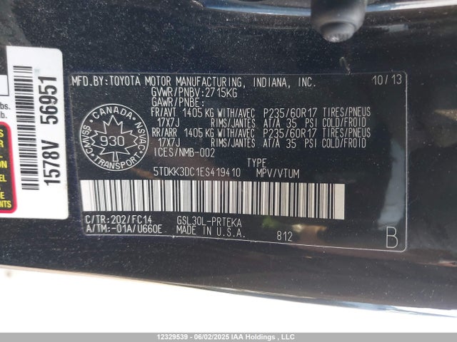 5TDKK3DC1ES419410 Toyota 2gr-fks