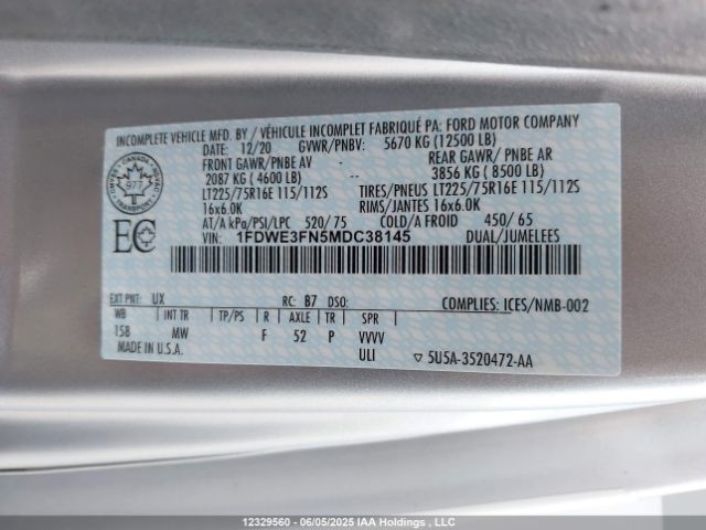 1FDWE3FN5MDC38145 Ford E-350 Cutaway