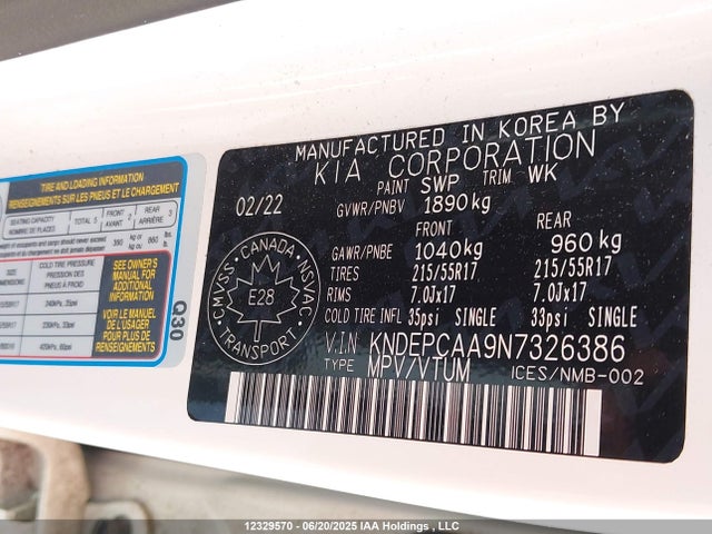 KNDEPCAA9N7326386 KIA nu