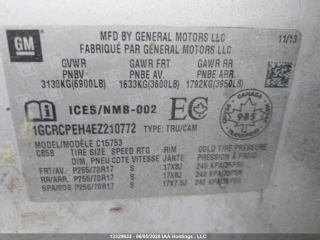 1GCRCPEH4EZ210772 Chevrolet lv3 - vvt, aluminum, e85 max