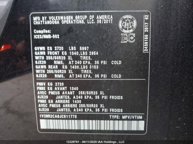 1V2NR2CA8JC511773 Volkswagen Atlas
