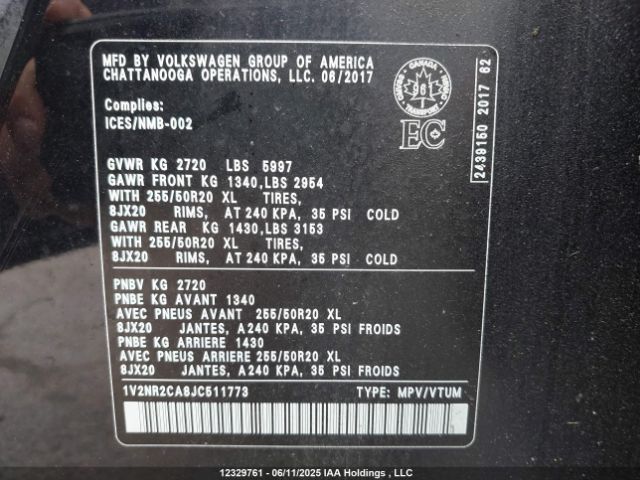 1V2NR2CA8JC511773 Volkswagen Atlas