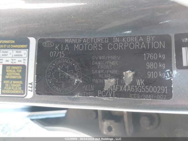KNAFX4A61G5500291 KIA FORTE LX