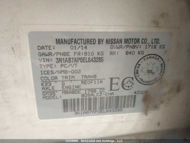 3N1AB7AP0EL643285 Nissan 2014