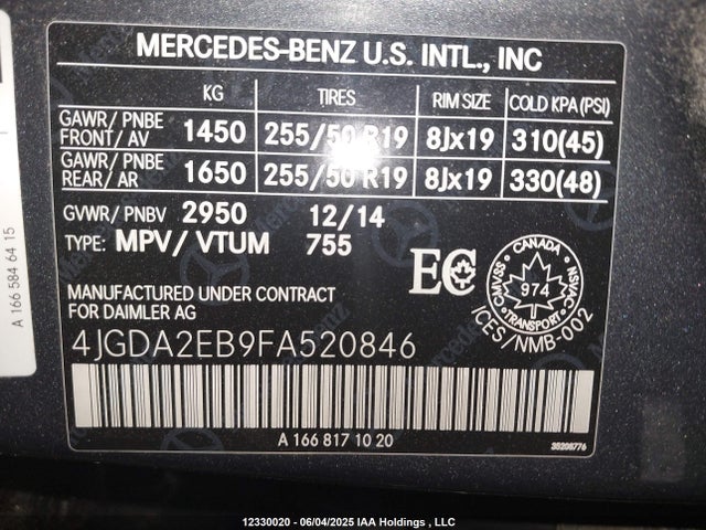 Mercedes-Benz Ml-Class 2015 4JGDA2EB9FA520846 Image 9