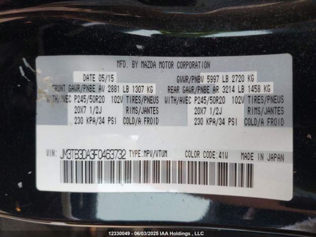 JM3TB3DA3F0463732 Mazda cav federal/canada