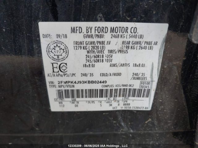 2FMPK4J93KBB02449 Ford EDGE SEL
