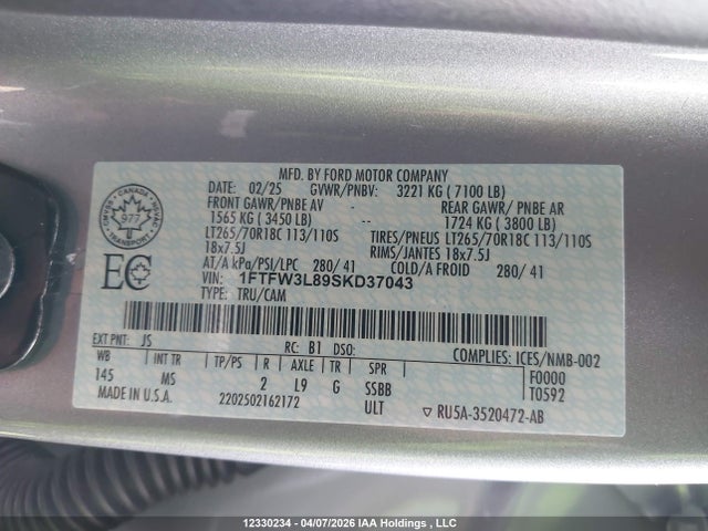 1FTFW3L89SKD37043 Ford F150 Xlt