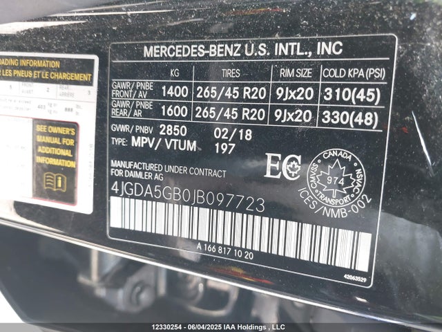 4JGDA5GB0JB097723 Mercedes-Benz m276