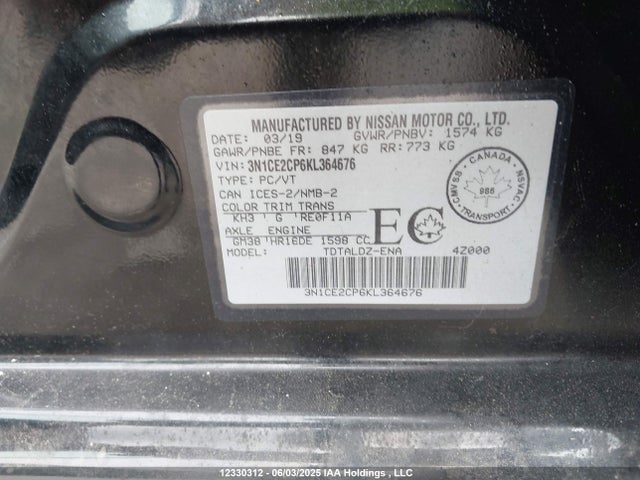 3N1CE2CP6KL364676 Nissan VERSA NOTE