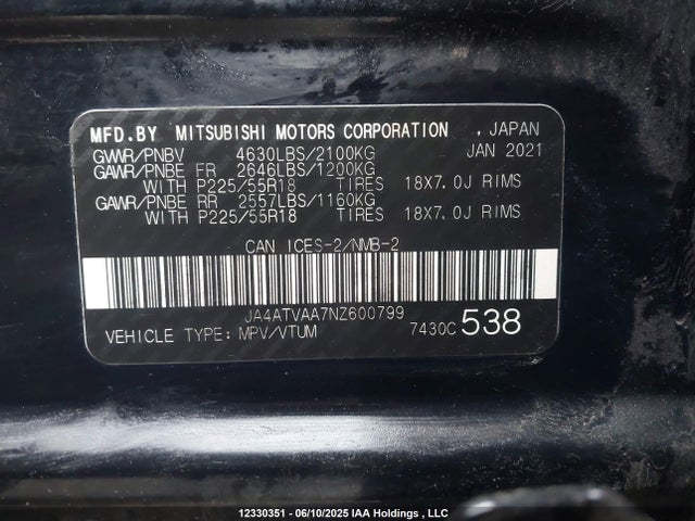 Mitsubishi tc/ic mivec 2022 JA4ATVAA7NZ600799 Image 9