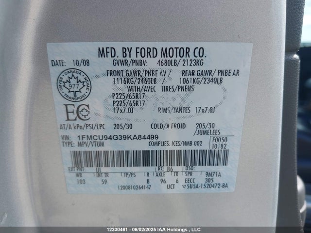 Продаж на аукціоні авто 2009 Ford Escape Limited, vin: 1FMCU94G39KA84499, номер лоту: 12330461