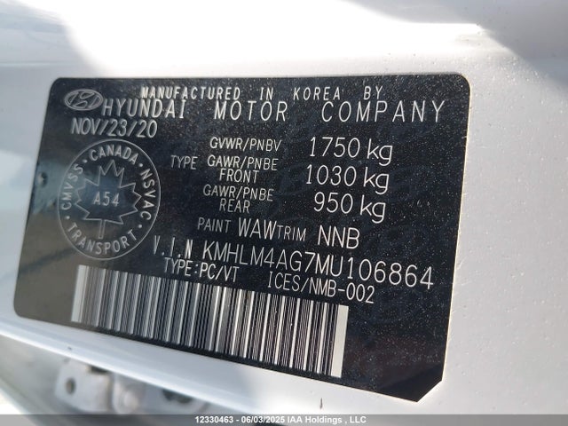 KMHLM4AG7MU106864 Hyundai mpi nu pe