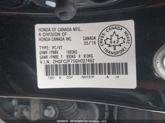 Honda k20c2 2016 2HGFC2F75GH027462 Image 9