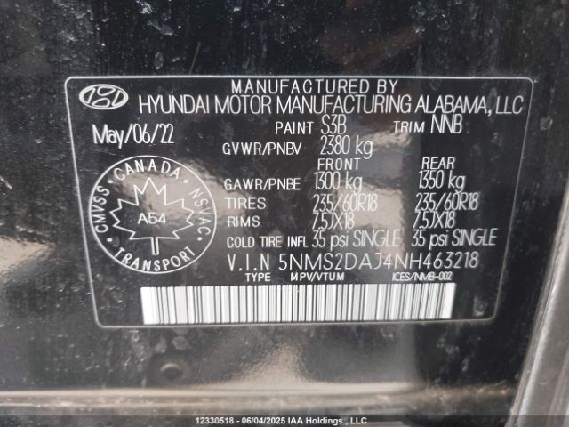 5NMS2DAJ4NH463218 Hyundai gdi theta iii