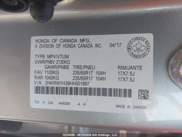2HKRW1H39HH001897 Honda l15be