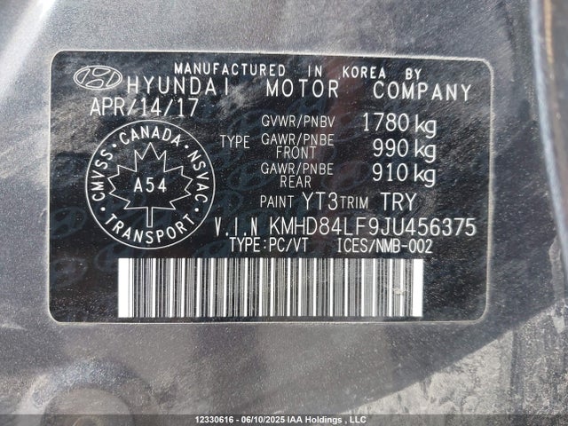 KMHD84LF9JU456375 Hyundai mpi nu