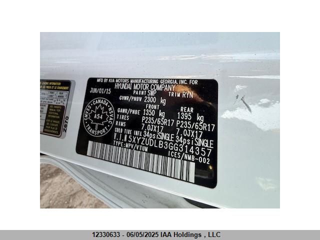 5XYZUDLB3GG314357 Hyundai gdi theta ii