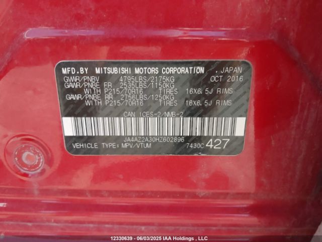 JA4AZ2A30HZ602896 Mitsubishi Outlander Es
