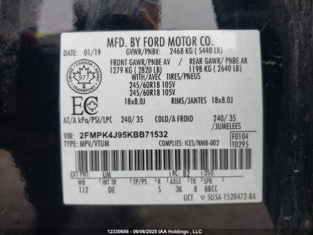2FMPK4J95KBB71532 Ford 2.0l gtdi w/premium fuel