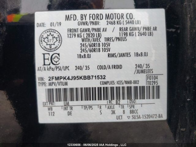 2FMPK4J95KBB71532 Ford 2.0l gtdi w/premium fuel