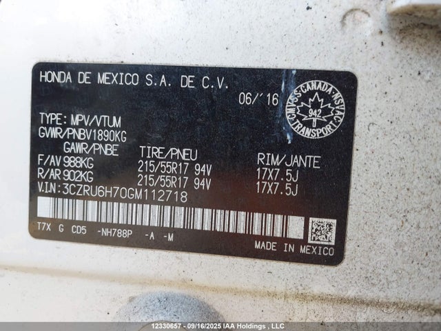 3CZRU6H70GM112718 Honda r18z9